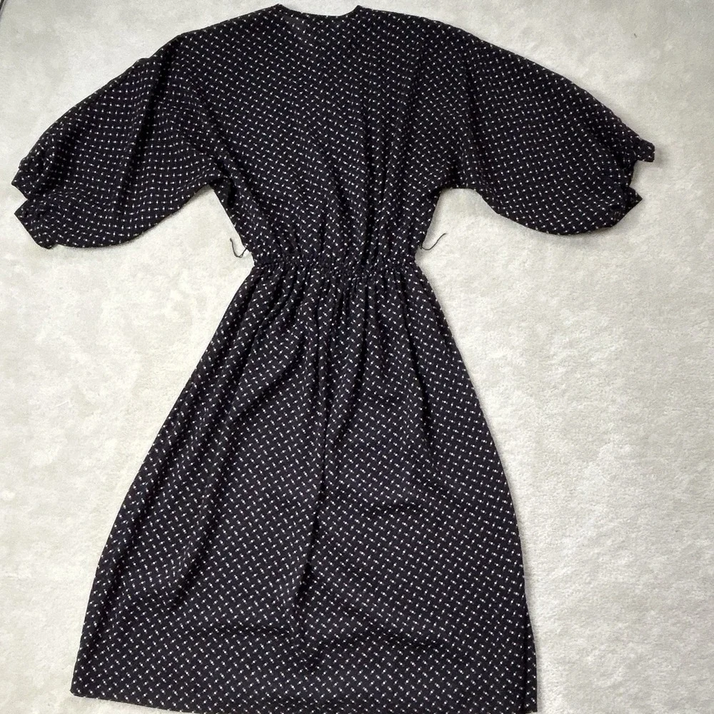 Vintage Virgo II Floral Retro Midi Dress Black Polka Dot Women's 8 Union Made - Picture 4 of 10